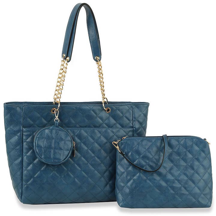 Handbag Express - Wholesale Tote Bag - Women's - Three Piece Quilted Tote Handbag Set