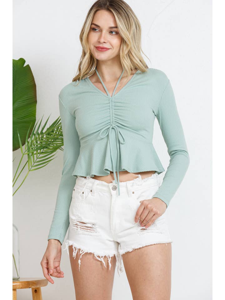 Blue B - Wholesale Knit Top - Women's - 71073T - Brushed Yummy Rib Tunnel Tie Long Peplum Top6