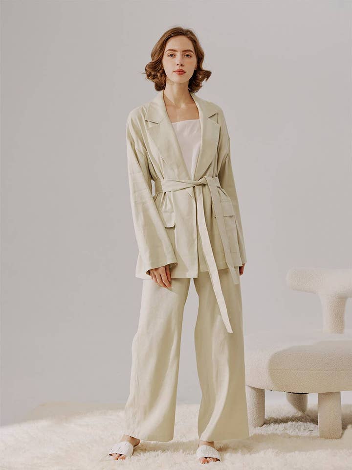 Linen Belted Blazer Set for wholesale by NAP