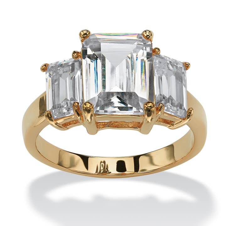 PalmBeach Jewelry - Wholesale Multi-Stone Ring - Emerald-Cut 3-Stone Birthstone Ring 18k Gold-Plated13
