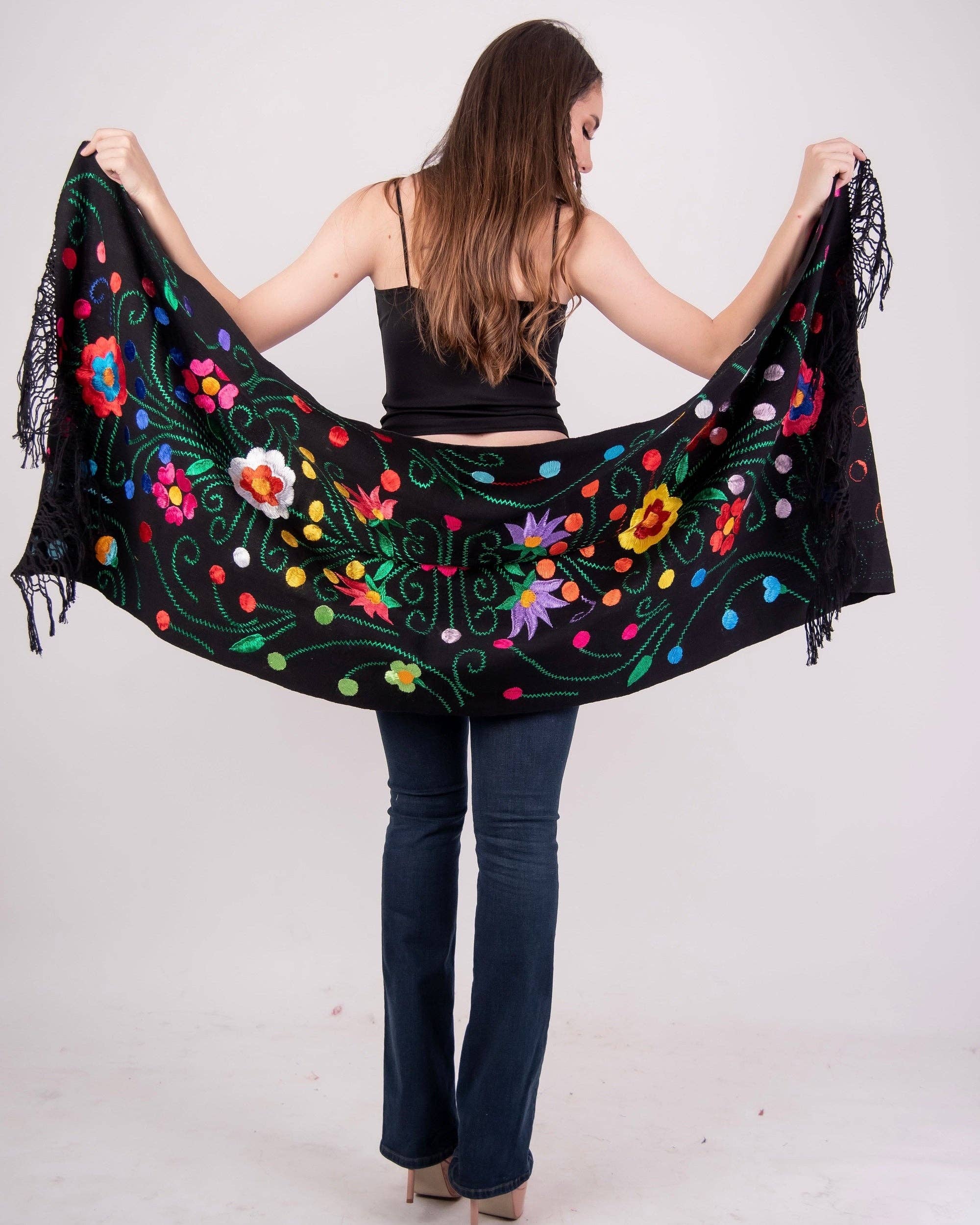 Cielito Lindo - Wholesale Wrap - Women's - Mexican Handmade Embroidered Shawl Chilapa10