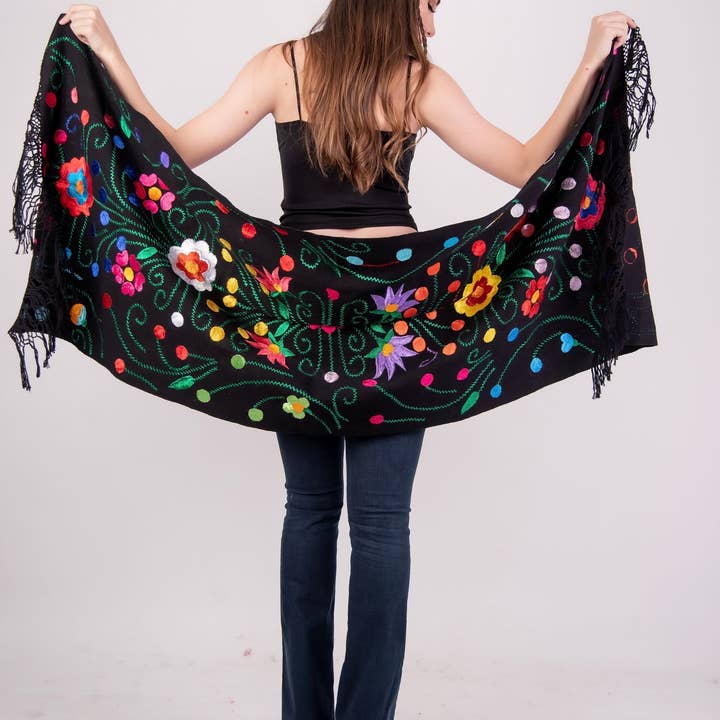Cielito Lindo - Wholesale Wrap - Women's - Mexican Handmade Embroidered Shawl Chilapa10