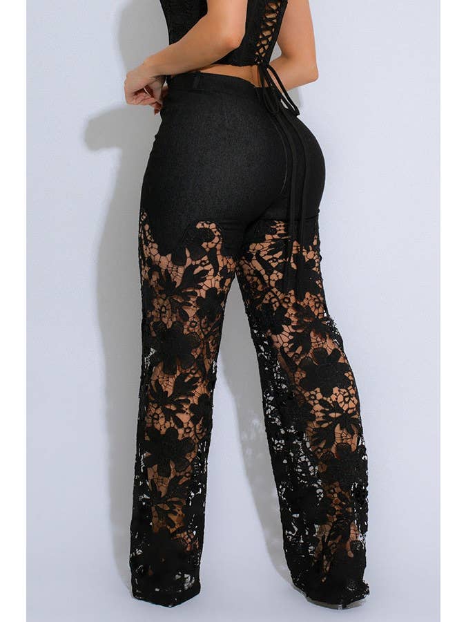 Chicto - Wholesale Pants - Women's - Fashion High Waist Lace Pants