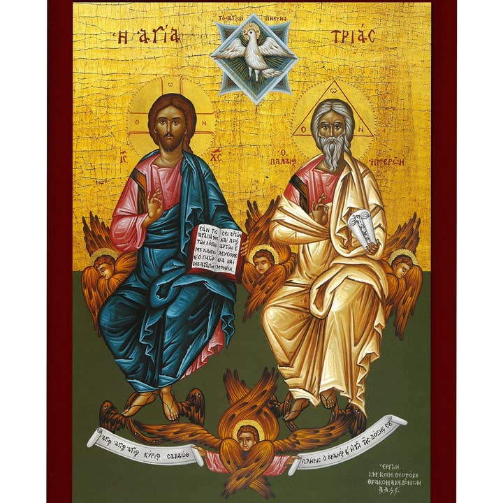 L'icône de la Sainte Trinité, Jésus-Christ, icône grecque orthodoxe faite à la main, art byzantin accroché au mur sur une plaque en bois, icône religieuse, cadeau de mariage pour la vente par TheHolyArt
