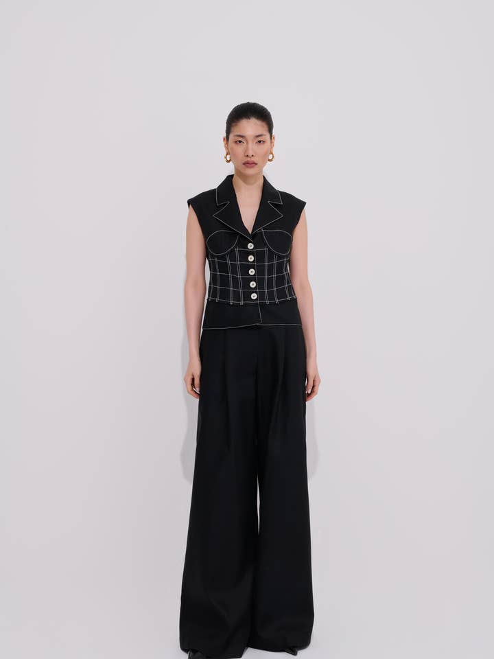 Paloma bestickte Korsett-Detail 100% Leinenweste für den Großhandel von WHAT IF