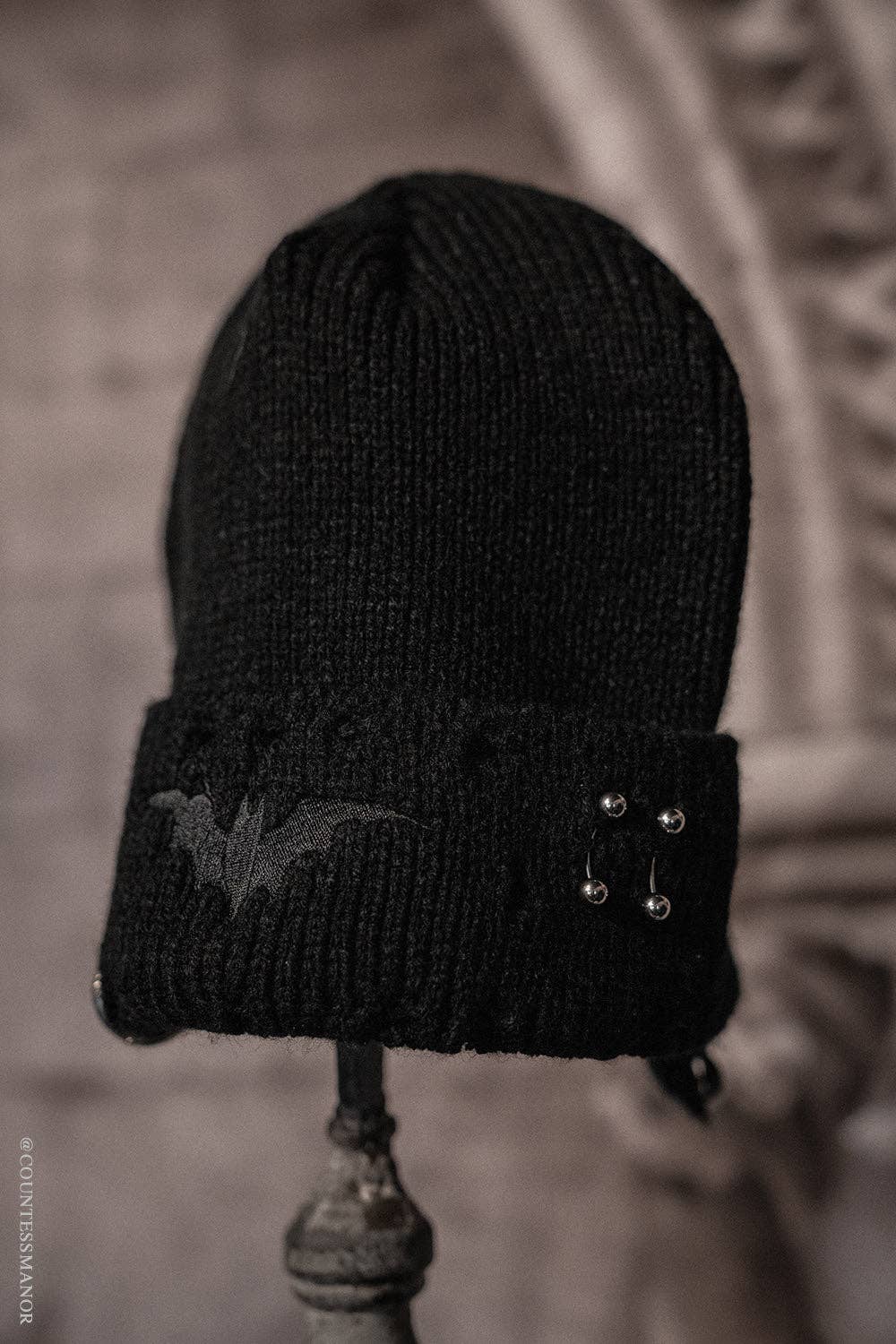 vampirefreaks - Wholesale Beanie - Women's - Distressed Pierced Beanie [Black Bat]3