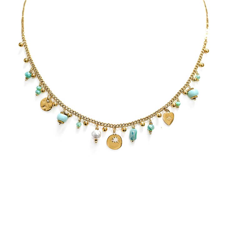 AMORINO SRL - Wholesale Pendant/Charm Necklace - CHAIN NECKLACE WITH SPHERES AND CHARMS - NK222211344A331