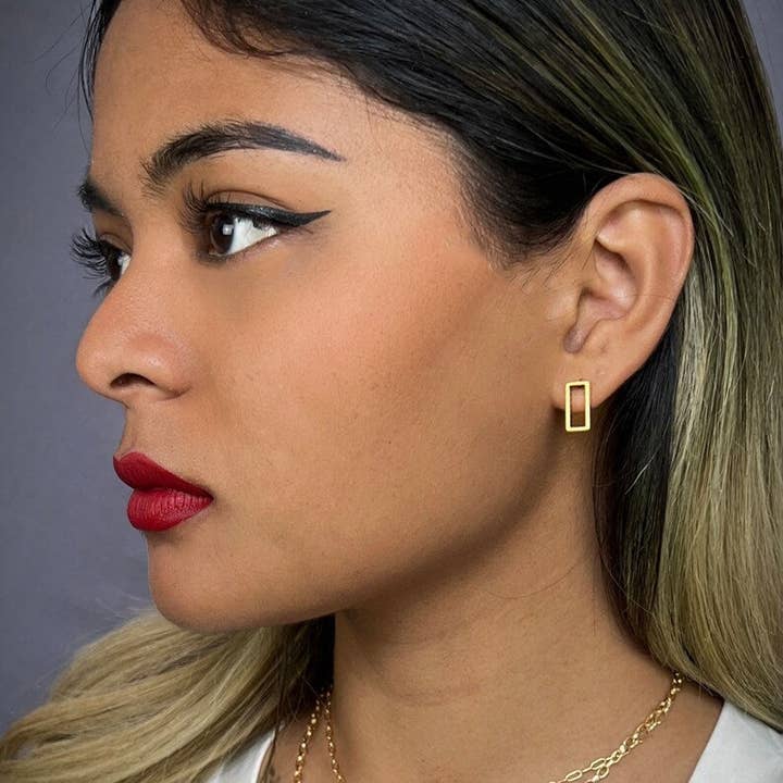 Johnny Ltd. - Wholesale Stud/Post Earrings - Gold Rectangle Post Earrings, Small Studs, Simple Everyday Minimalist Jewelry, JohnnyGirl
