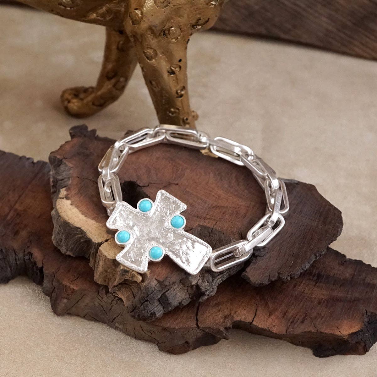 PennyLine inc - Wholesale Charm/Dangle Bracelet - Sacred Shape – Sideways Hammered Cross Stretch Chain Bracelet4