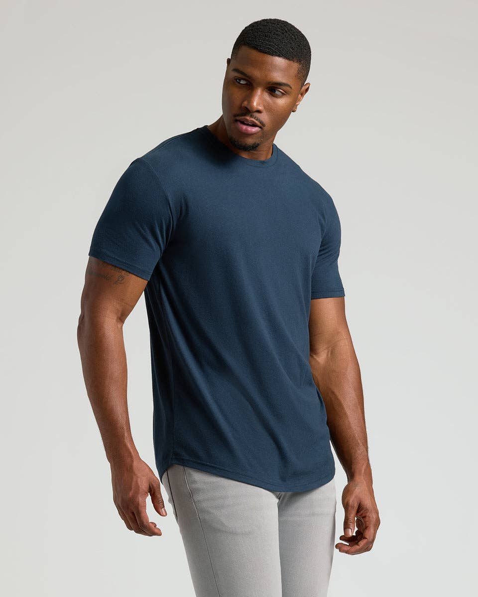 True Classic - Wholesale T-Shirt - Men's - Navy Short Sleeve Tall Curved Hem Crew3