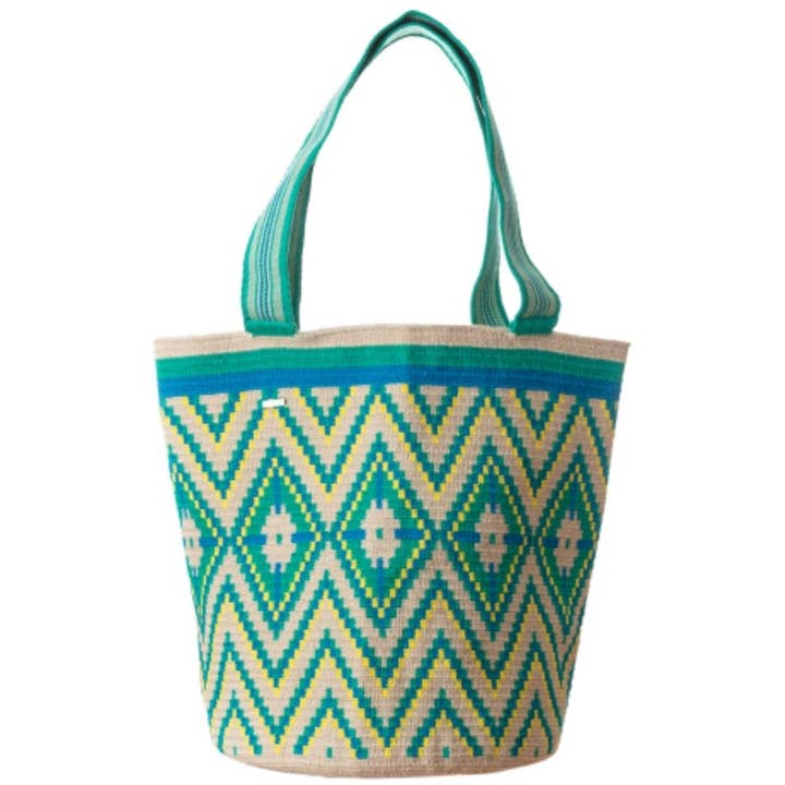 Bolso Maxi Wayuu Verde/Azul para venta al por mayor de Hilo Sagrado