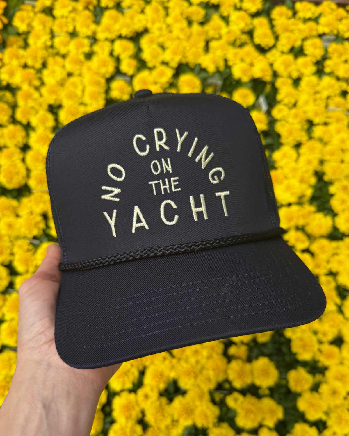 Sundrop - Wholesale Trucker Hat - Unisex - No Crying on the Yacht Navy Rope Trucker Hat - Unisex