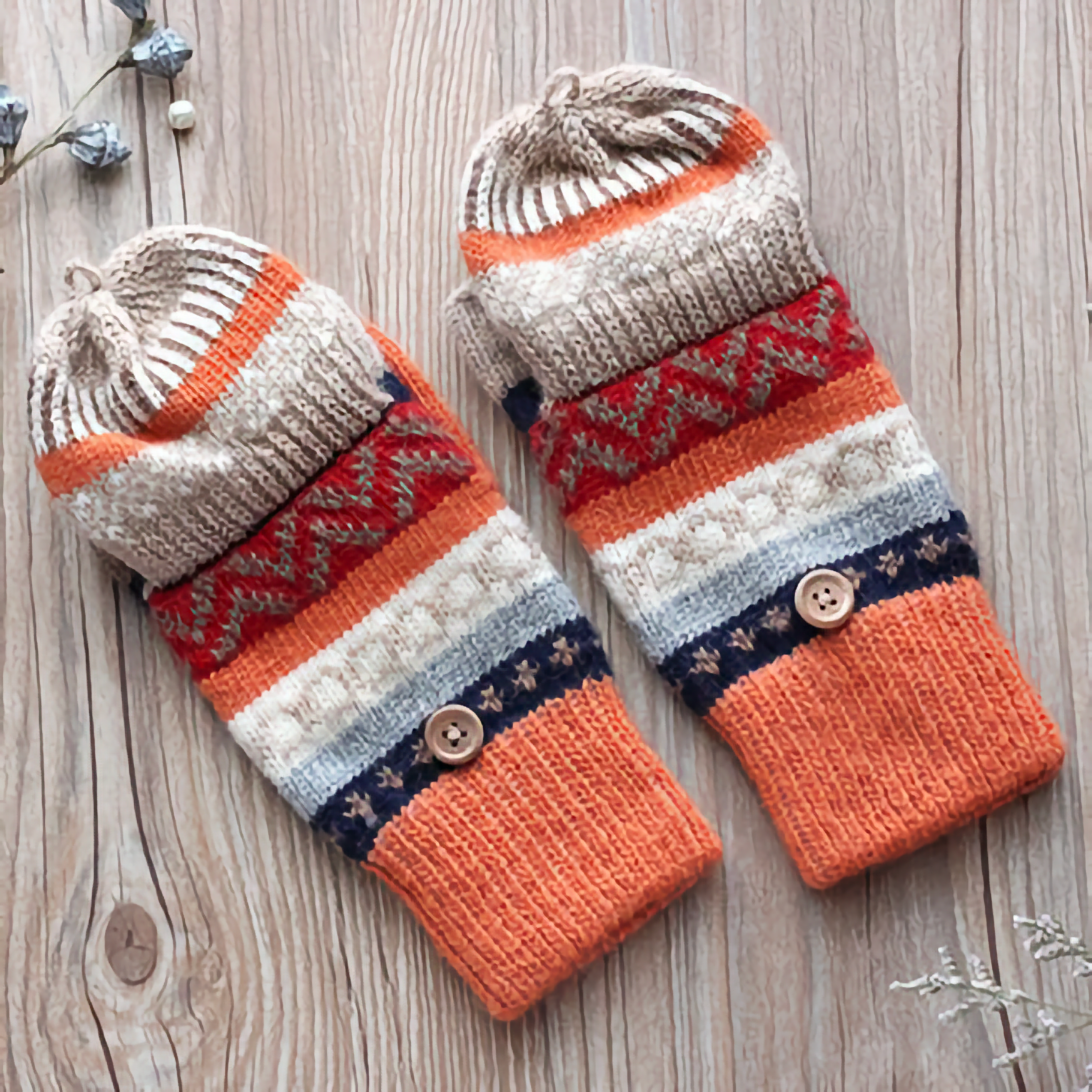 Happy Knits - Vente Gants – femme - Gants en laine pour femmes - Gants d'hiver sans doigts avec rabat16