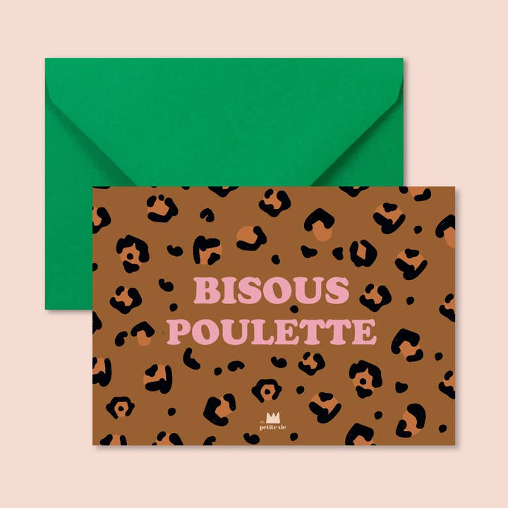 Carte "Love" : Bisous poulette - léopard (avec enveloppe) pour la vente par Ma Petite Vie