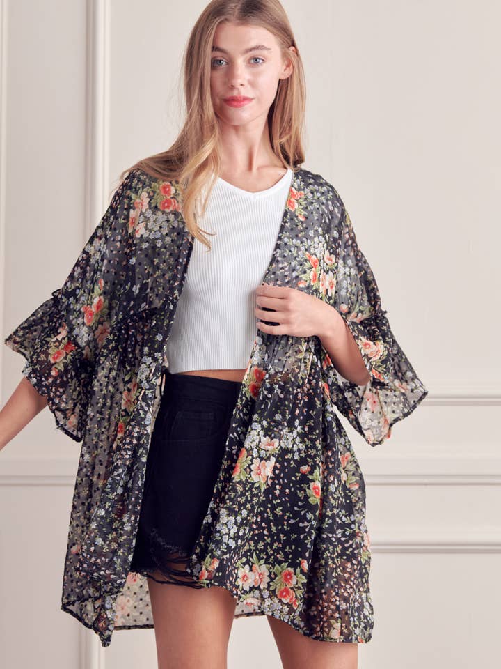 Floral Print Thigh Length Kimono for wholesale by Steals & Deals