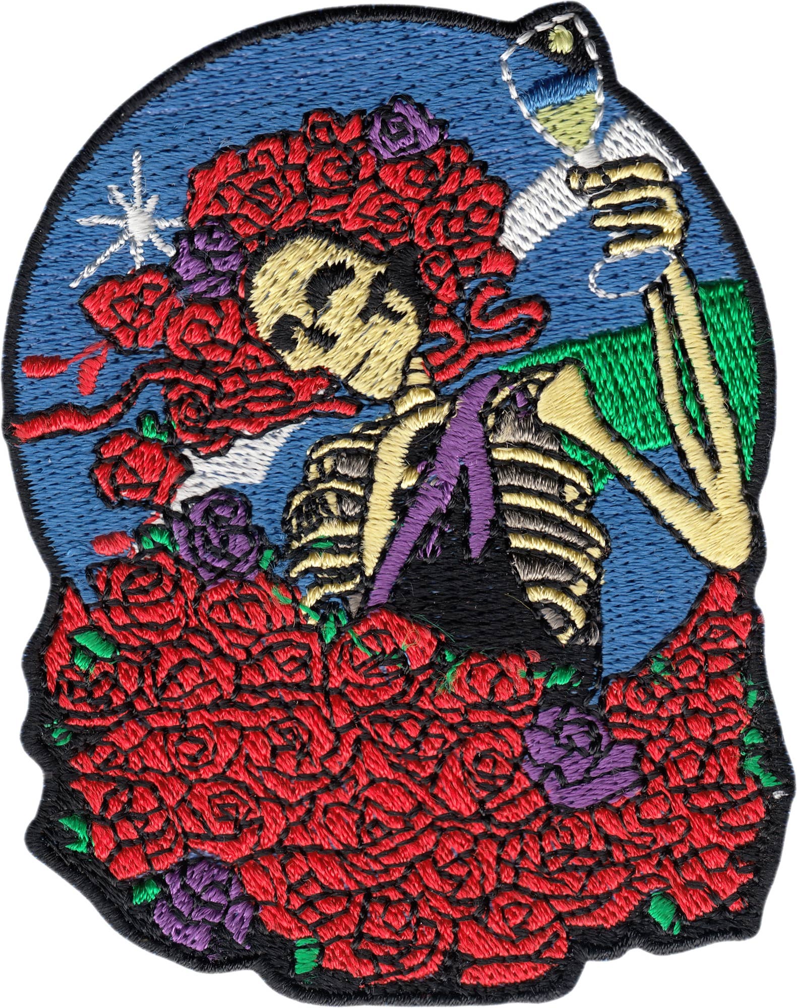 Square Deal Recordings & Supplies - Wholesale Patch - Patch - Skeleton - With Wine Glass Surrounded By Roses0