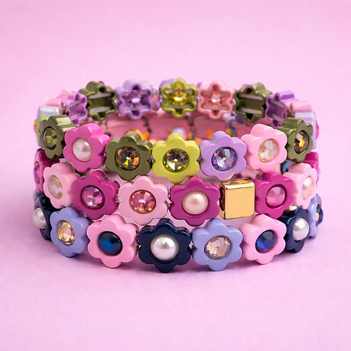 Enamel Stretch Bracelet - Flowers - Daisy - Assorted Styles for wholesale by Taylor Elliott Designs