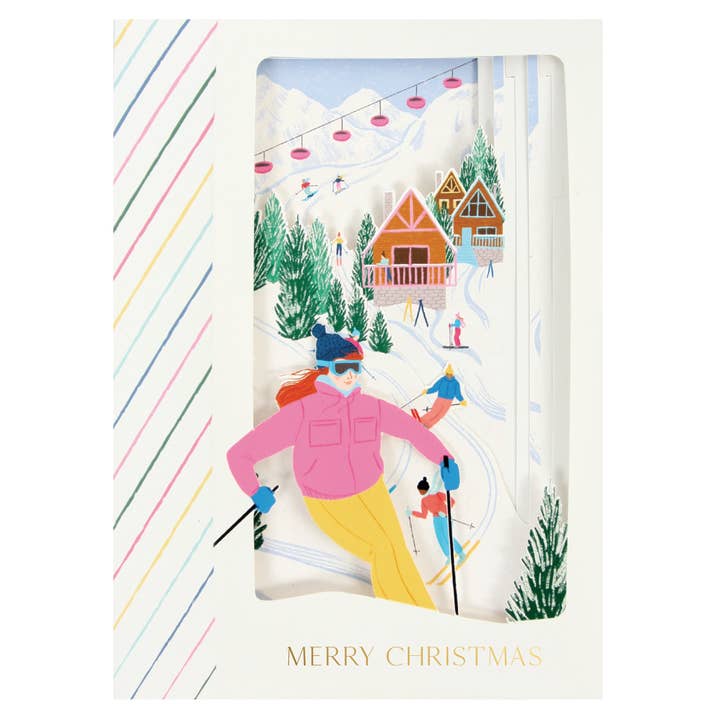 UWP Luxe - Wholesale Christmas Card - Winter Ski Slope Scene Christmas Pop-up Card2