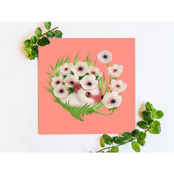Carte White Anemone Hog Hedgehog Flowerhog pour la vente par Digitaldreamcloud