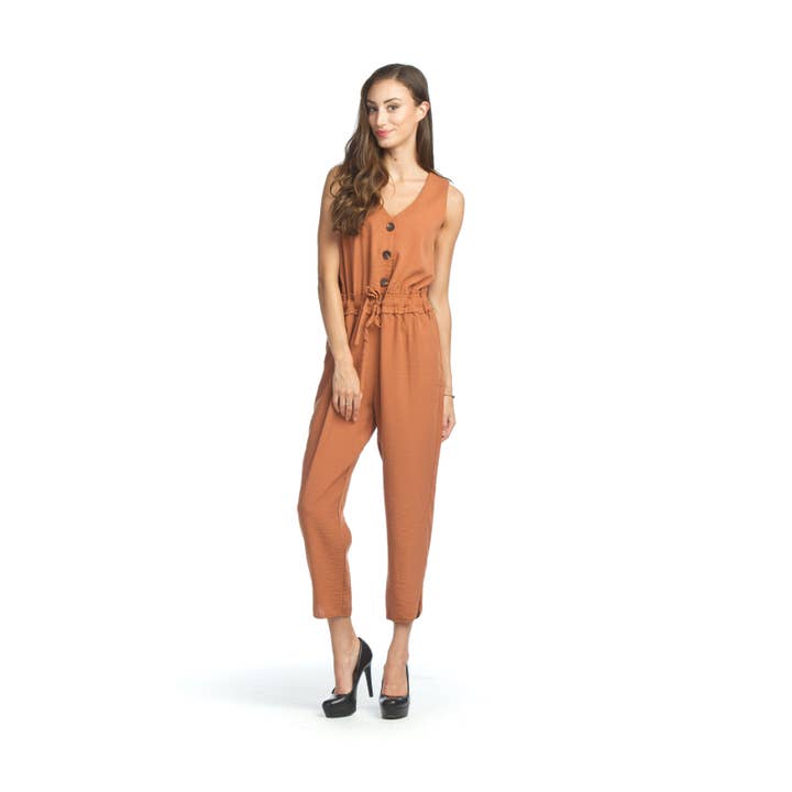 PP05850 RUST Elastic Waist Jumpsuit for wholesale by Papillon