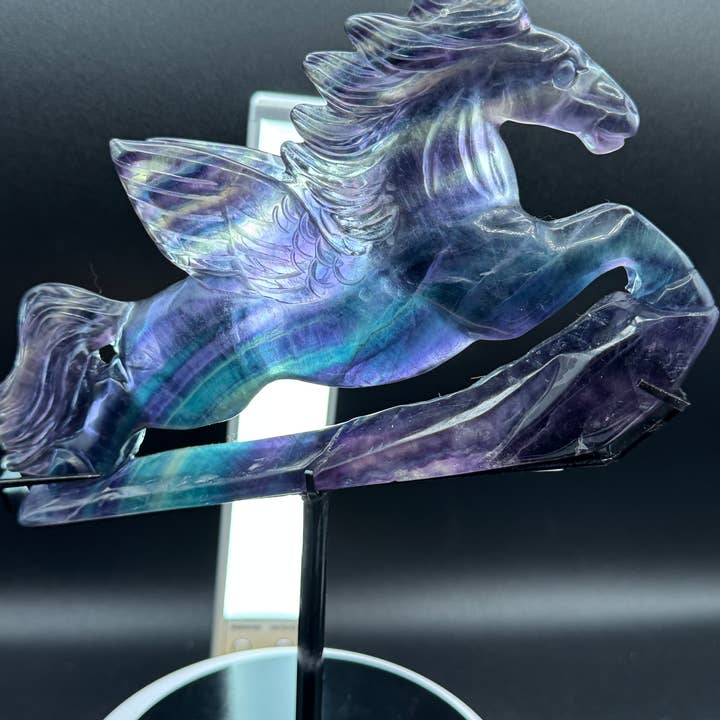 The 7 Directions - Wholesale Spiritual Stone/Crystal - Exquisite Rainbow fluorite Flying horse Pegasus H20815