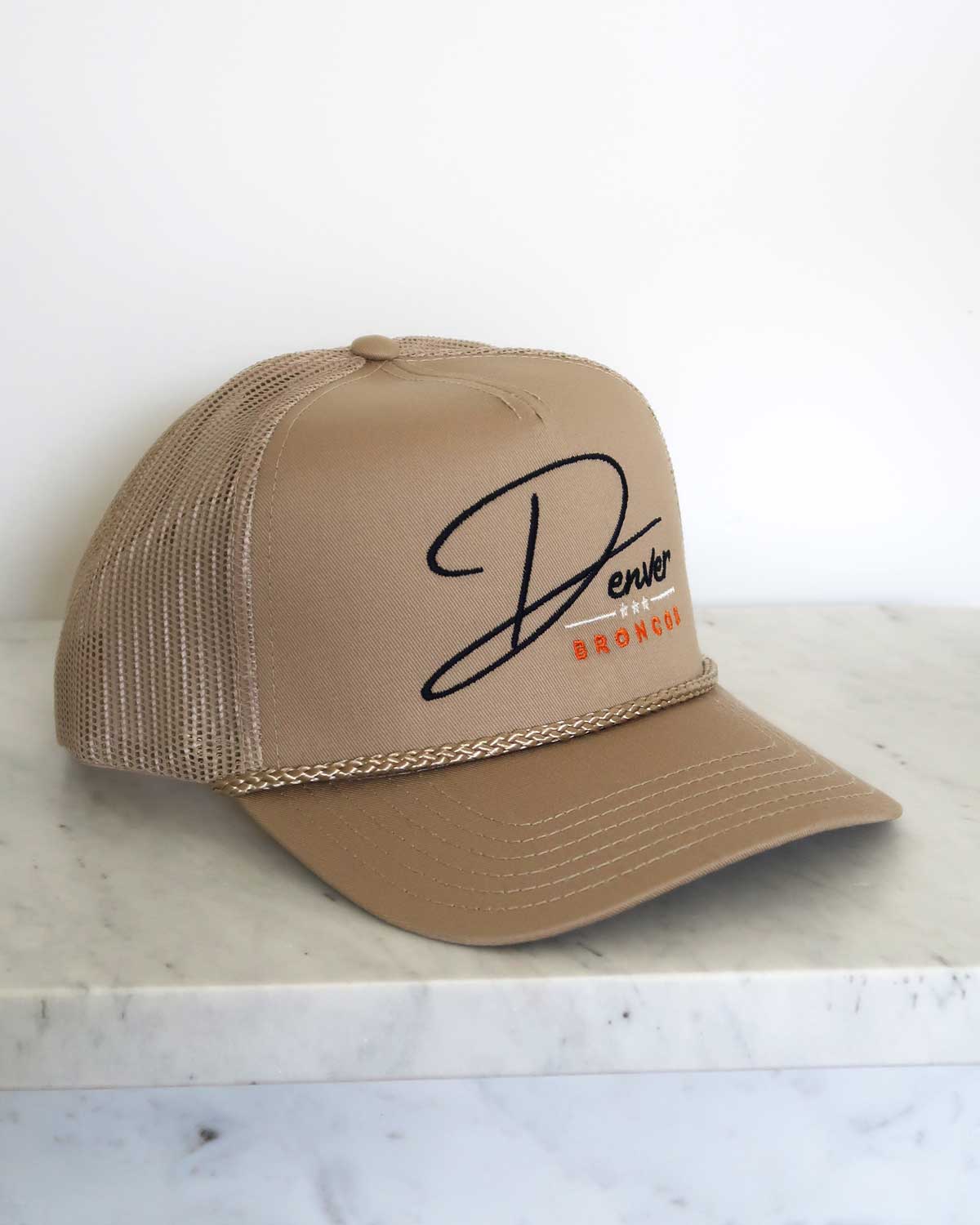 Sundrop - Wholesale Trucker Hat - Unisex - Denver Broncos Trucker Hat - Khaki Embroidered Vintage Vibes2