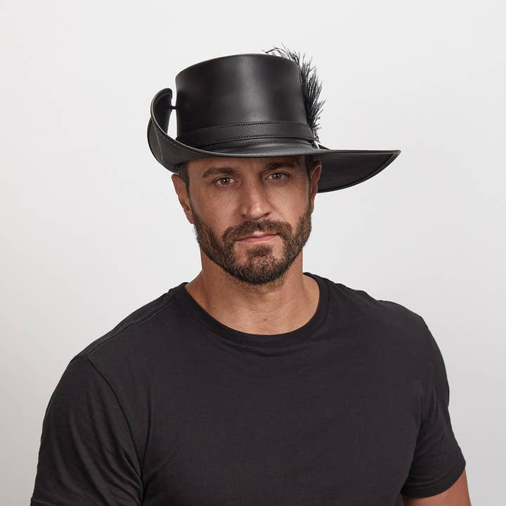 Black Renaissance Fair Leather Hat - Style Cavalier for wholesale on Faire9