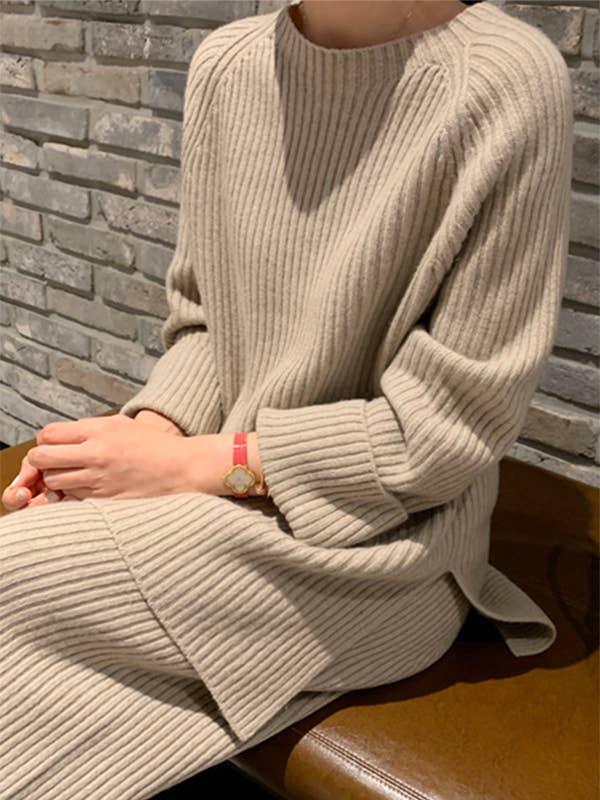 ShieldChic - Wholesale Top & Pant Set (NOT Loungewear) - Women's - Long Sleeves Wrap Solid Color Split-Side Round-Neck Sweater Tops&Pants Suits7