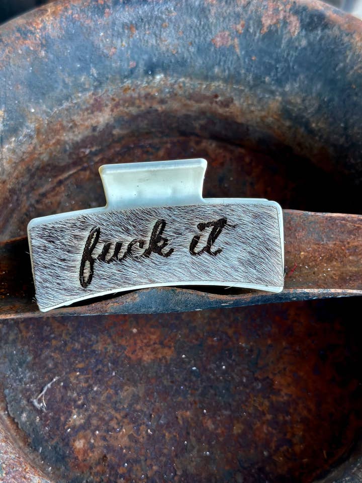 F*ck it/Shit’ll Buff Cowhide Claw Clips for wholesale by Twisted Iron Wholesale