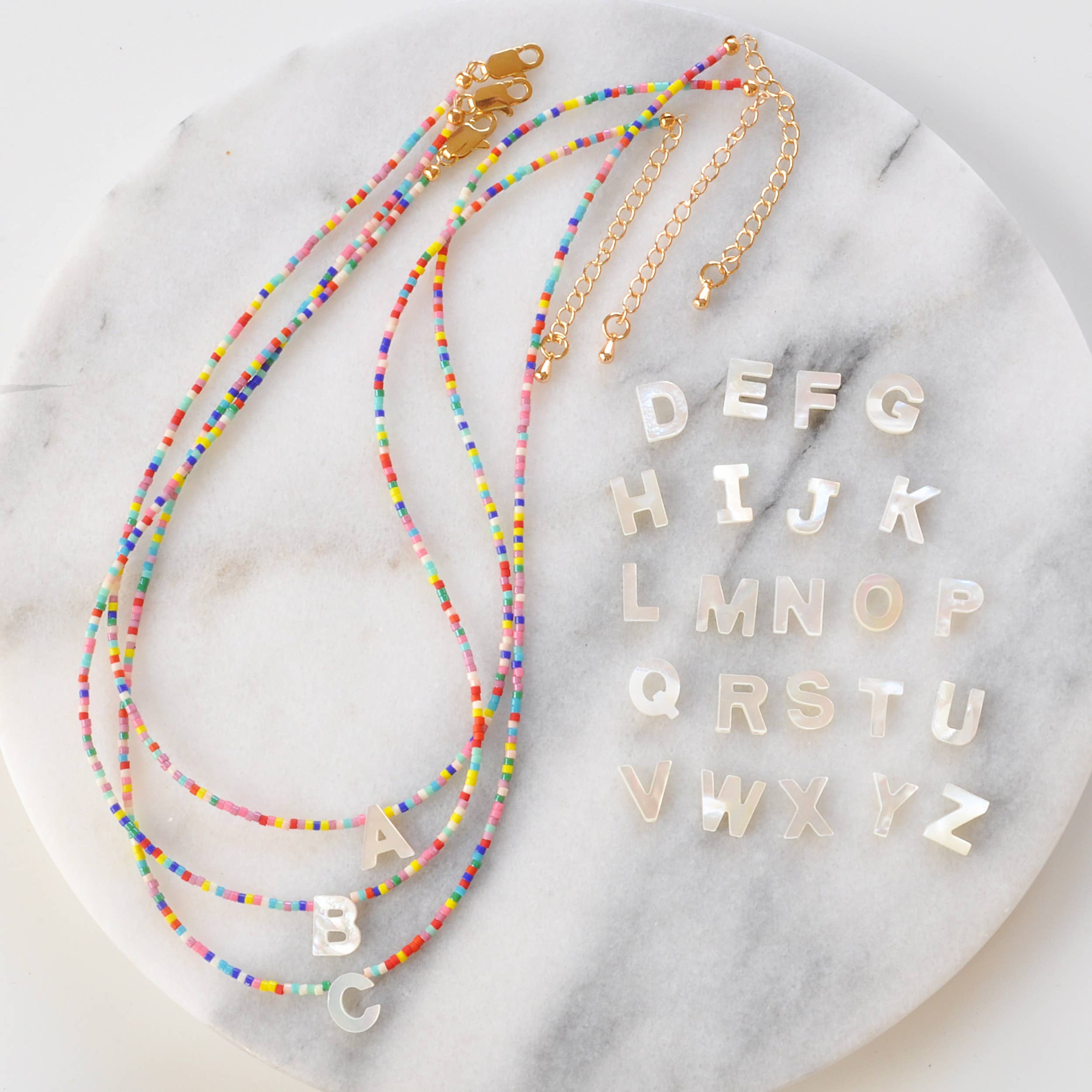 Libby & Smee - Wholesale Beaded/Pearl Necklace - Initial Letter Mother-of-Pearl Beaded Necklaces1