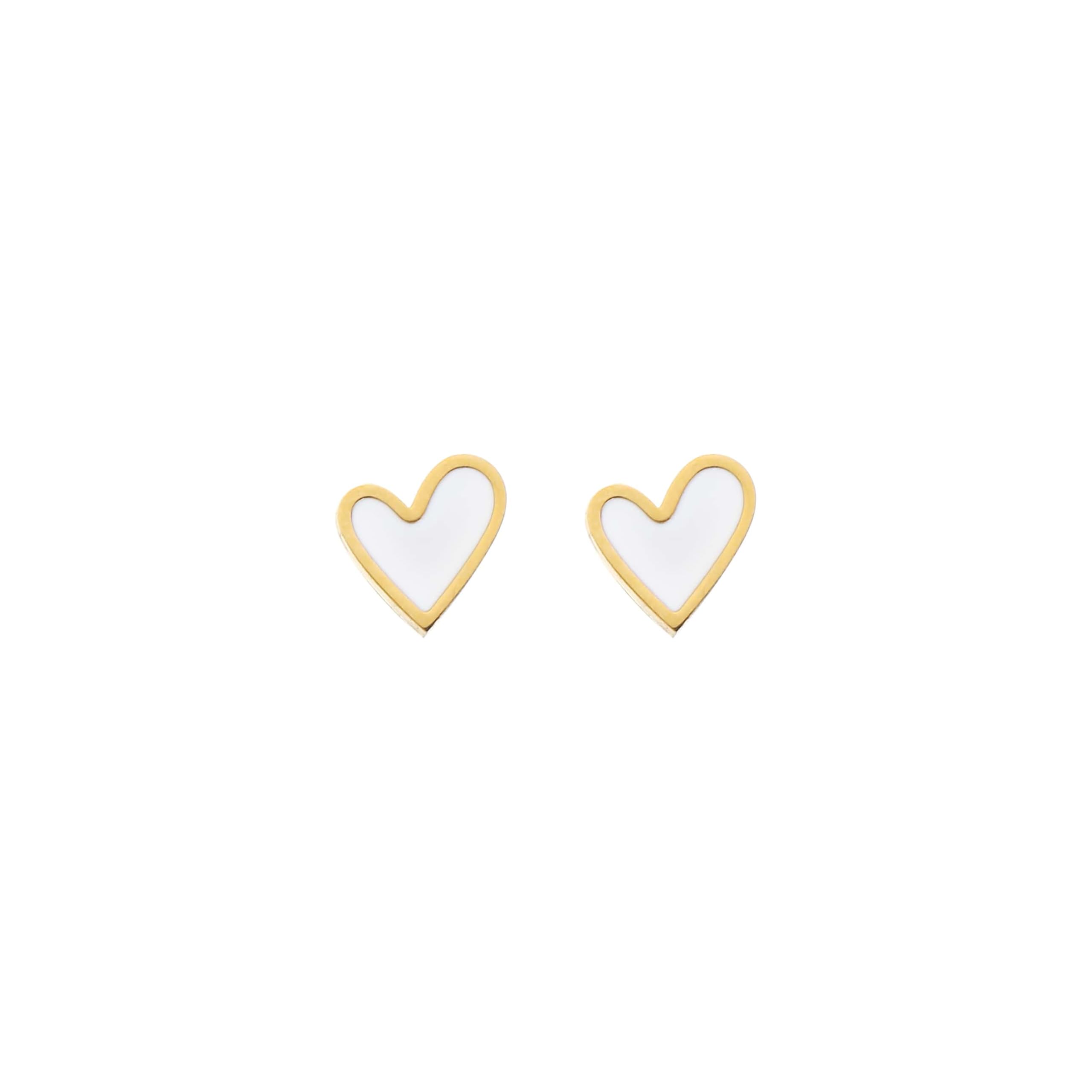 Made By Nami - Wholesale Stud/Post Earrings - Heart-shaped earrings in gold/white, made of stainless steel5