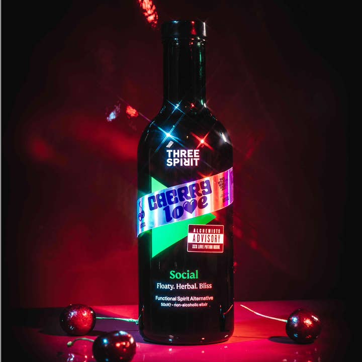 Three Spirit - Wholesale Non-Alcoholic Aperitif/Mocktail - Cherry Social - Functional Non Alcoholic Spirit (6x16.9oz)