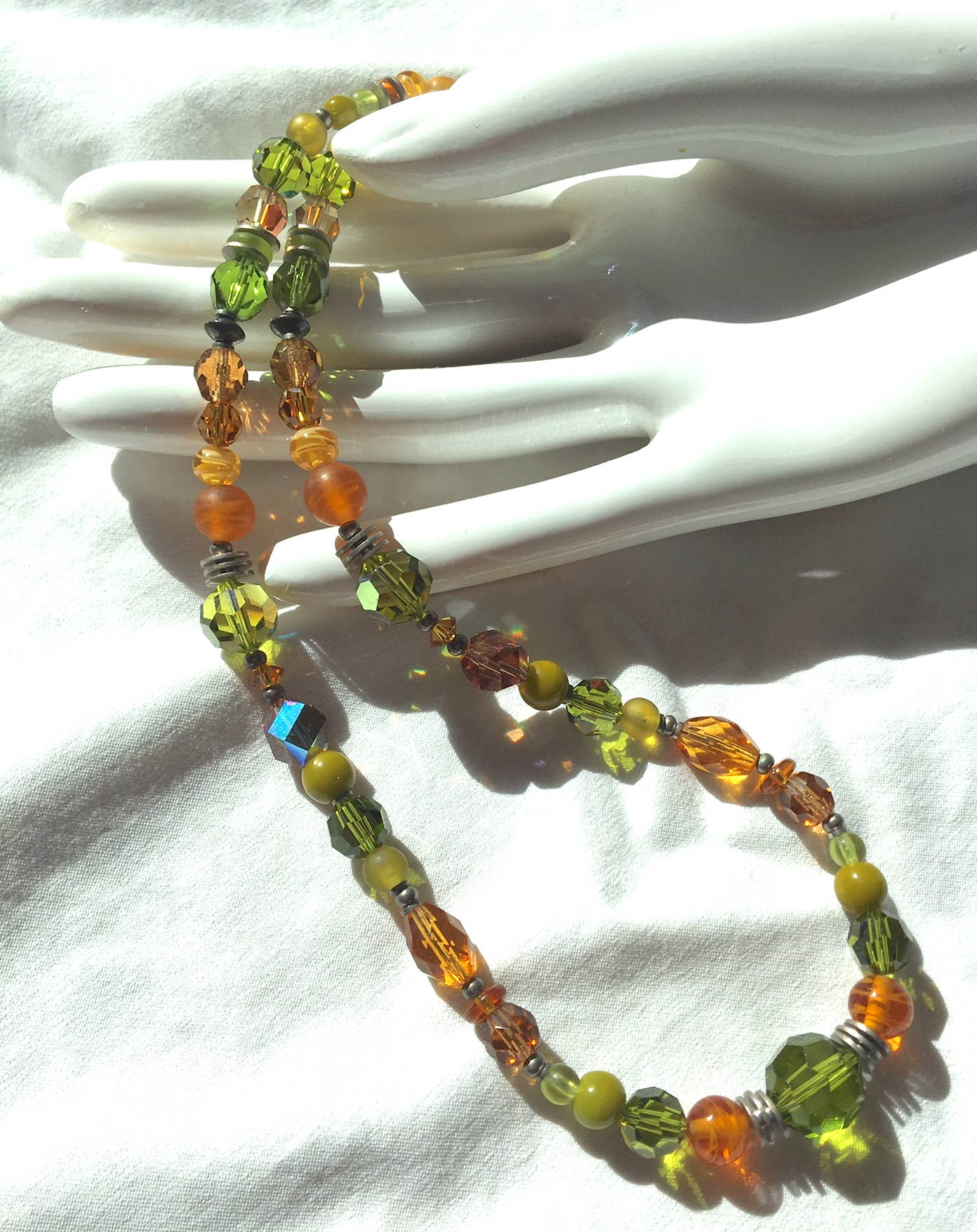 Owen Glass Collection - Wholesale Beaded/Pearl Necklace - 18 INCH NECKLACE - "GRASS ROOTS" TOPAZ, CITRUS GREEN GLASS2