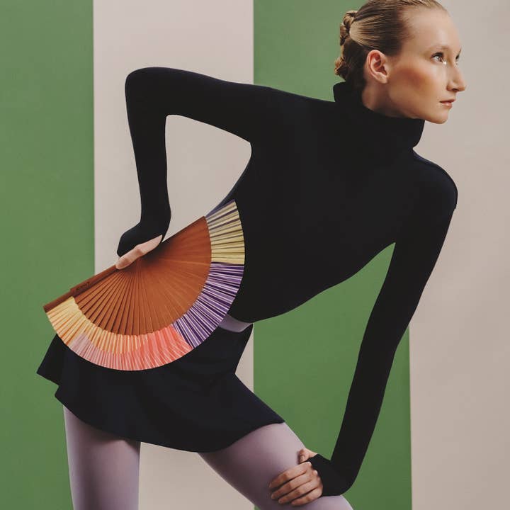 SUNGLOW Fan - 23 cm - purple, yellow, and coral for wholesale by A FAN OF