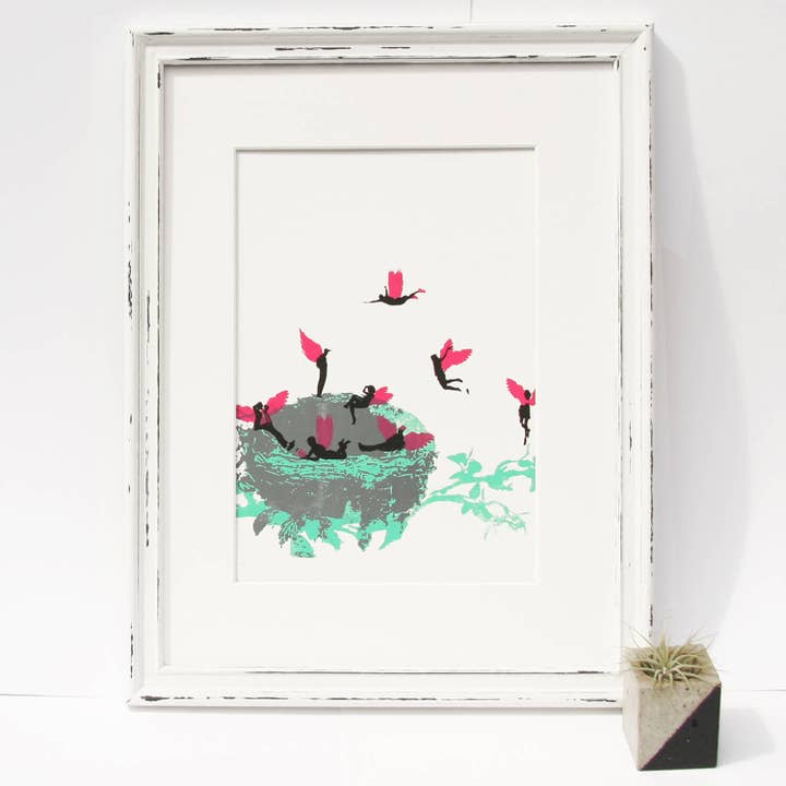 Angels Nest' Original Silketryk for engroshandel hos Katie Edwards Illustration