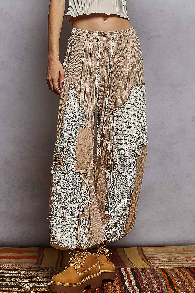 Pol Clothing - Wholesale Pants - Women's - Solid pattern patch detail rib knit jogger pants0