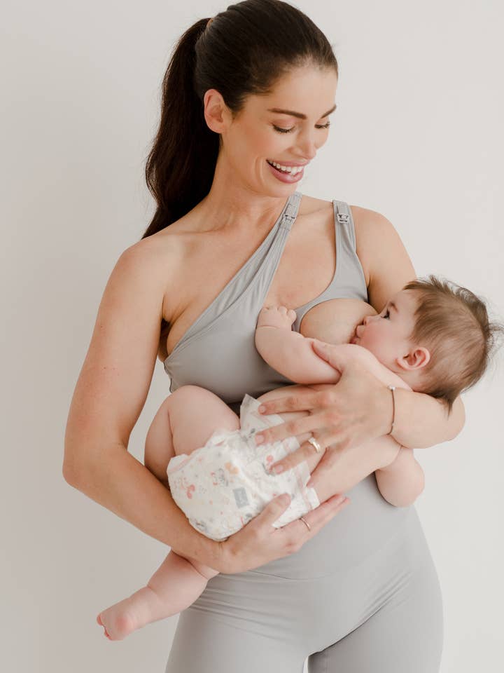 AXK CORE Cross Body Nursing Bra - Light Gray for wholesale by AXK Maternity