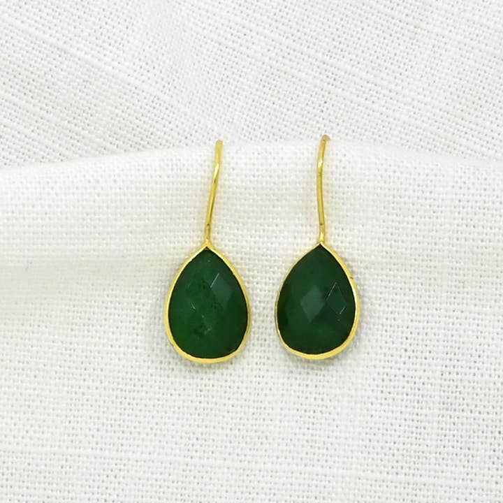 Teardrop Gemstone Earring Gold Silver 925 - Green Sillimanit for wholesale by Schmuckoo Berlin