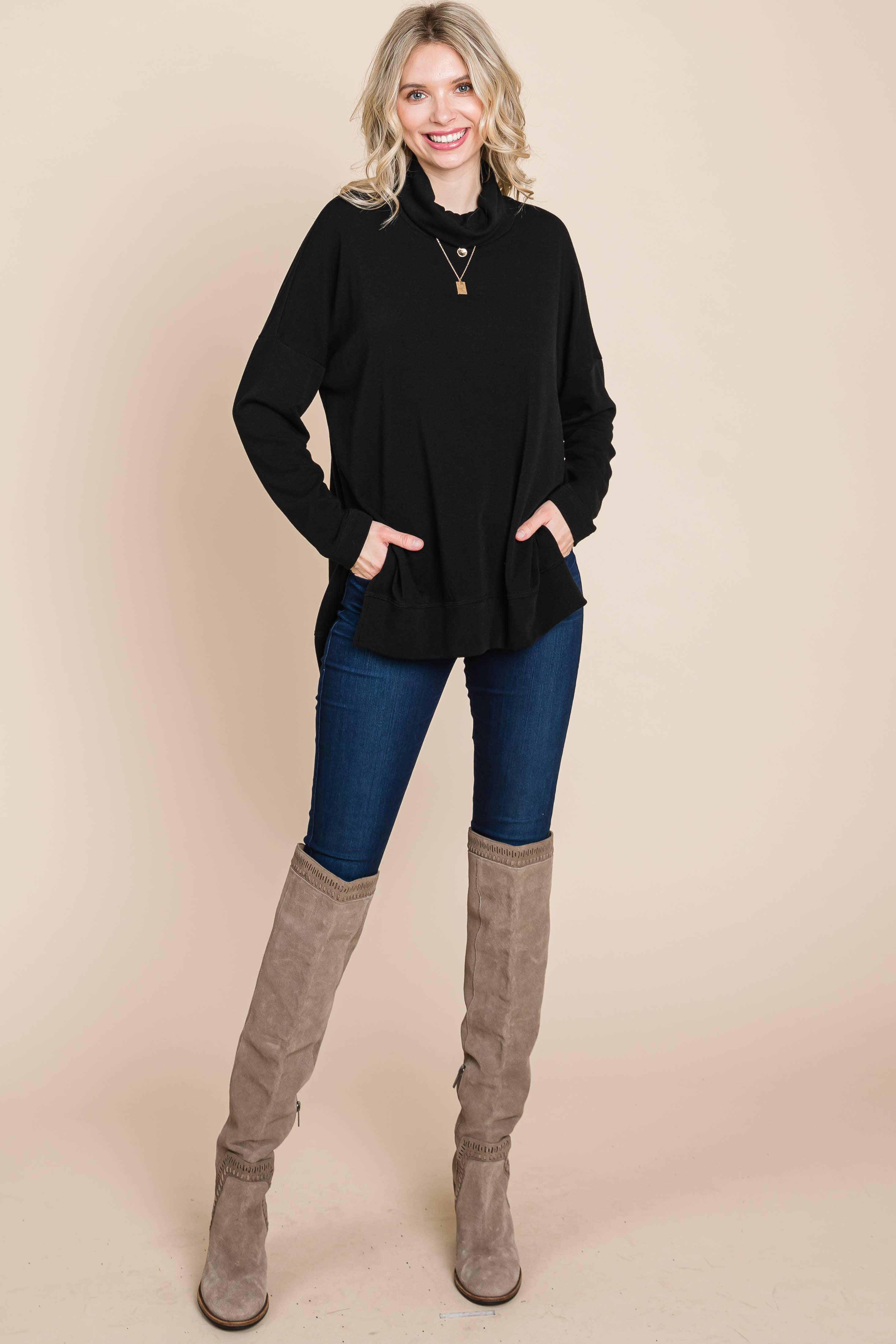 Emerald Collection - Venta al por mayor Sudadera - Mujer - ETK-8697 Jersey con cuello vuelto en dos tonos1