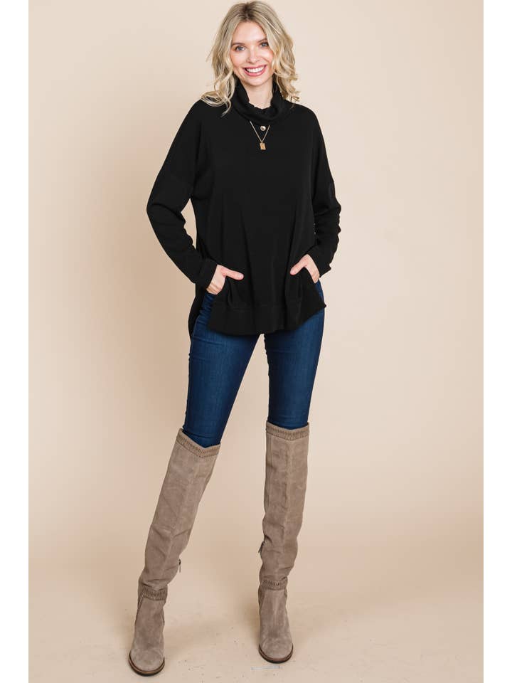 Emerald Collection - Venta al por mayor Sudadera - Mujer - ETK-8697 Jersey con cuello vuelto en dos tonos1