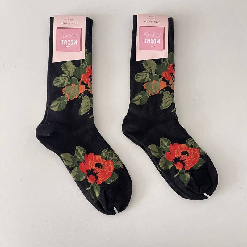 Tourtiwi - Wholesale Socks - Women's - Vintage Style Rose Floral Colored Crew Socks6
