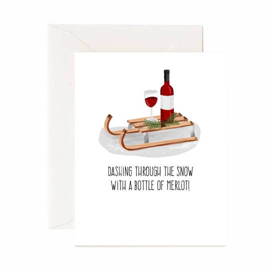 Käck genom snön med en flaska Merlot - kort för wholesale av Jaybee Design