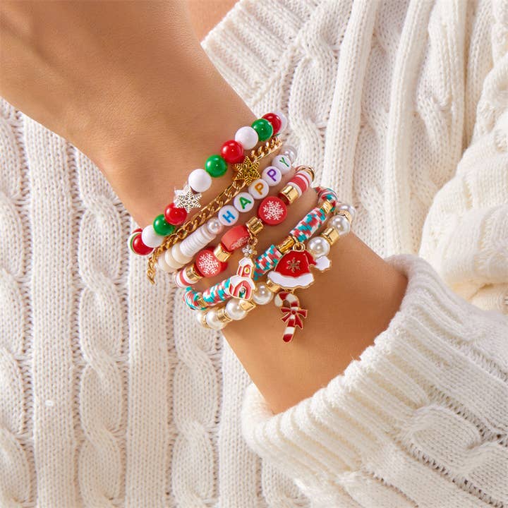 ACCITY - Wholesale Jewelry Set - Christmas Santa Bell Beaded Bracelet Set _CWAJE056401