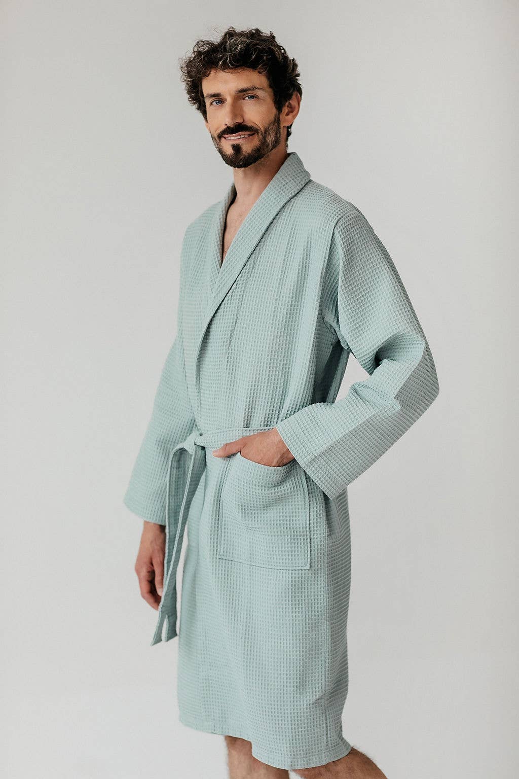 Casilin – Robe - Unissexo por atacado – Robe de banho para sauna em algodão waffle - verde mar6