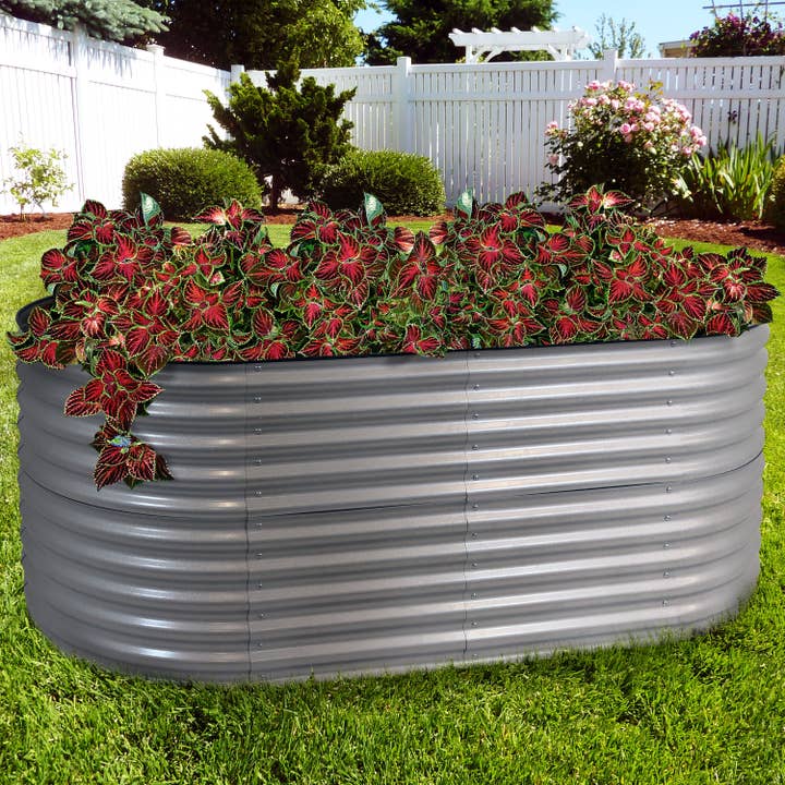 Sunnydaze Decor - Wholesale Planter Box - Steel Oval Raised Garden Bed - Silver - 79 in x 32 in