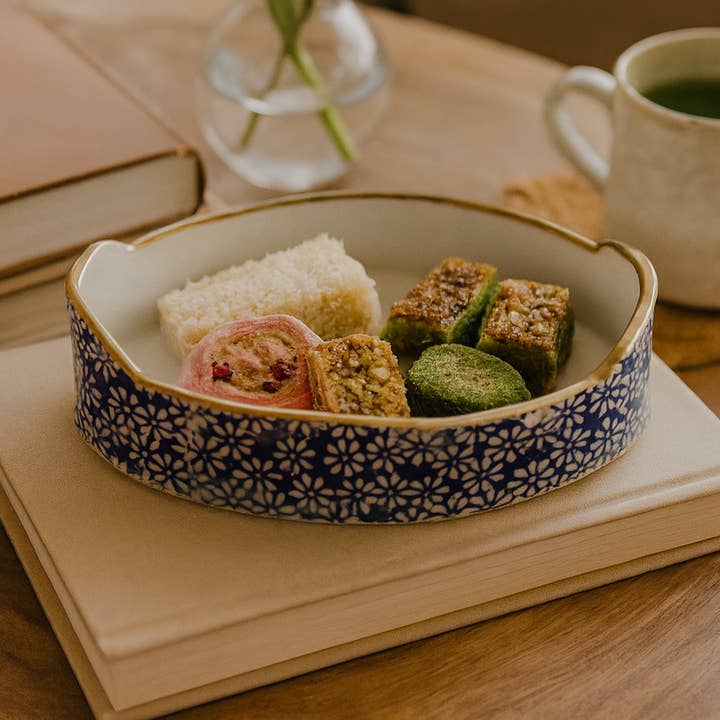 Handmade vintage look,Blue oval bowls , with 24k. for wholesale by Design by Pouneh