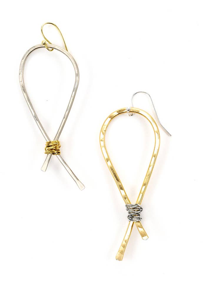 ER641 Hand Forged Wire Loop Earring w Wire Wrapped Accent for wholesale by Julio Designs