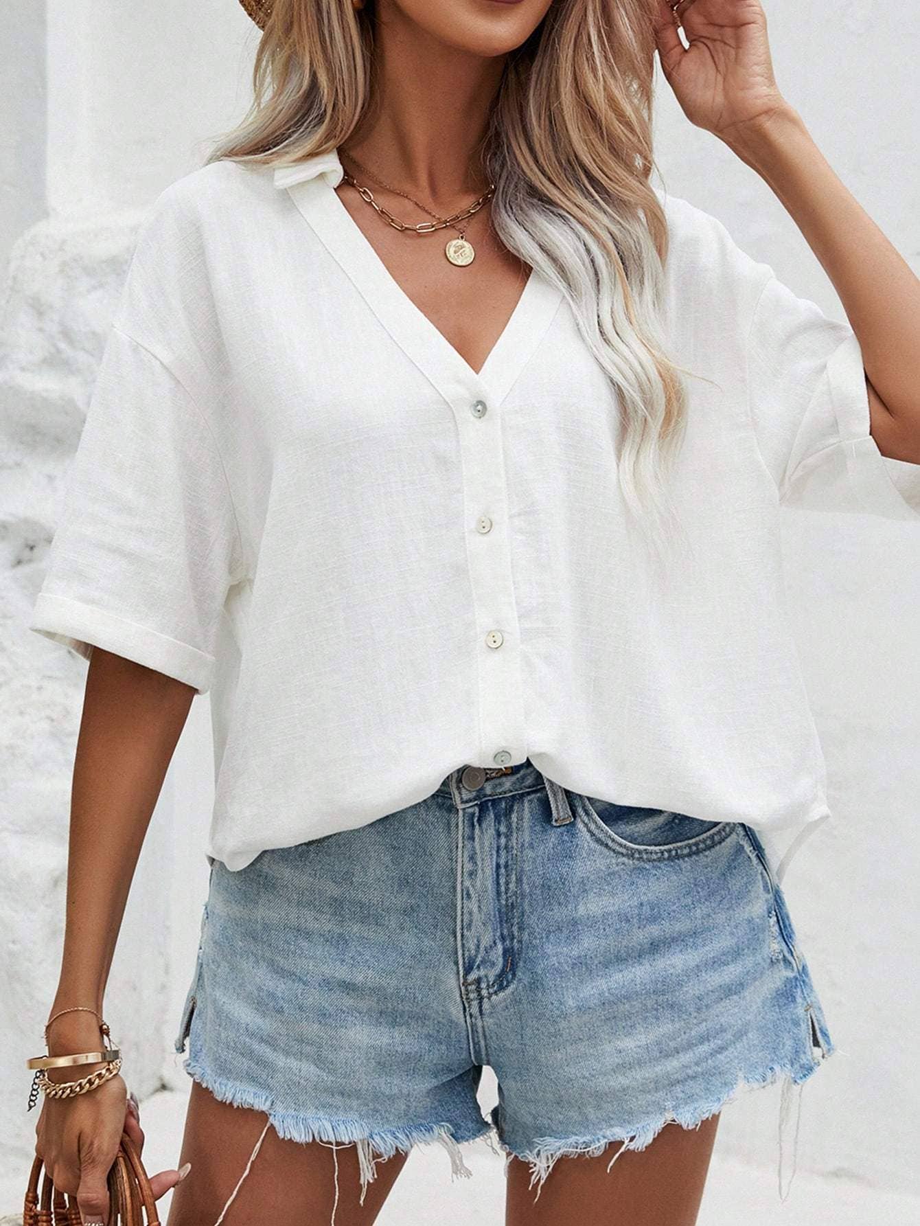 Flarix - Wholesale Button Down Shirt - Women's - shirt navy blue top office wear casual women shirt20