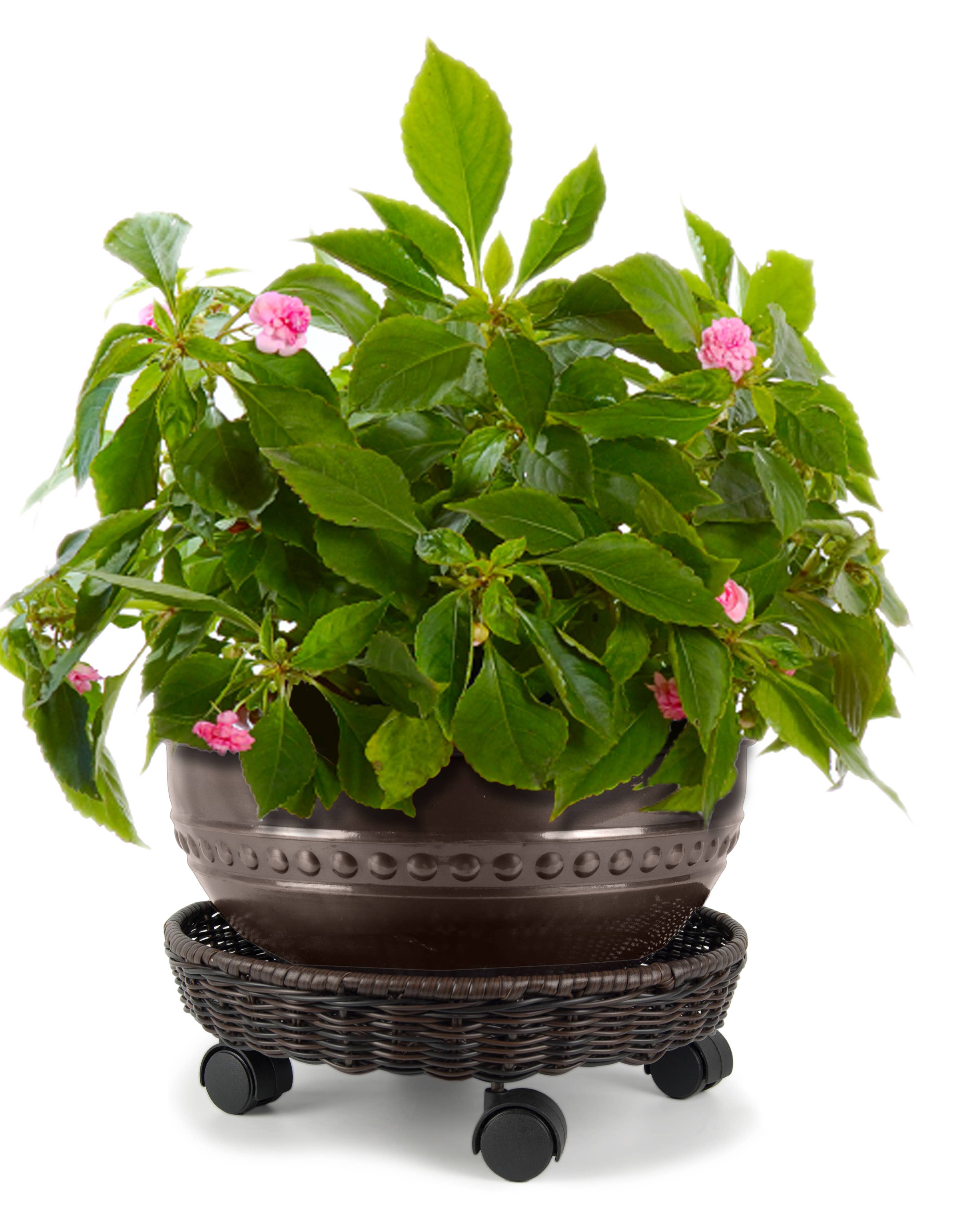 Plastec Products - Wholesale Plant Pot Stand - All Weather Wicker Caddy 14" Brown3