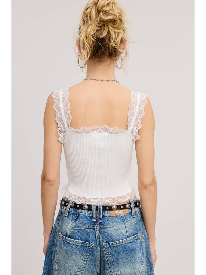 Mimosa - Wholesale Tank Top - Women's - Scalloped Lace Trim Corset-Bodice Knit Tank Top4